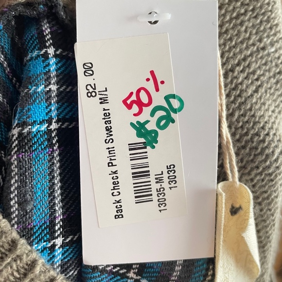 Mystree Chunky Knit Tan Sweater M/L Crew V-Neck - Picture 7 of 7